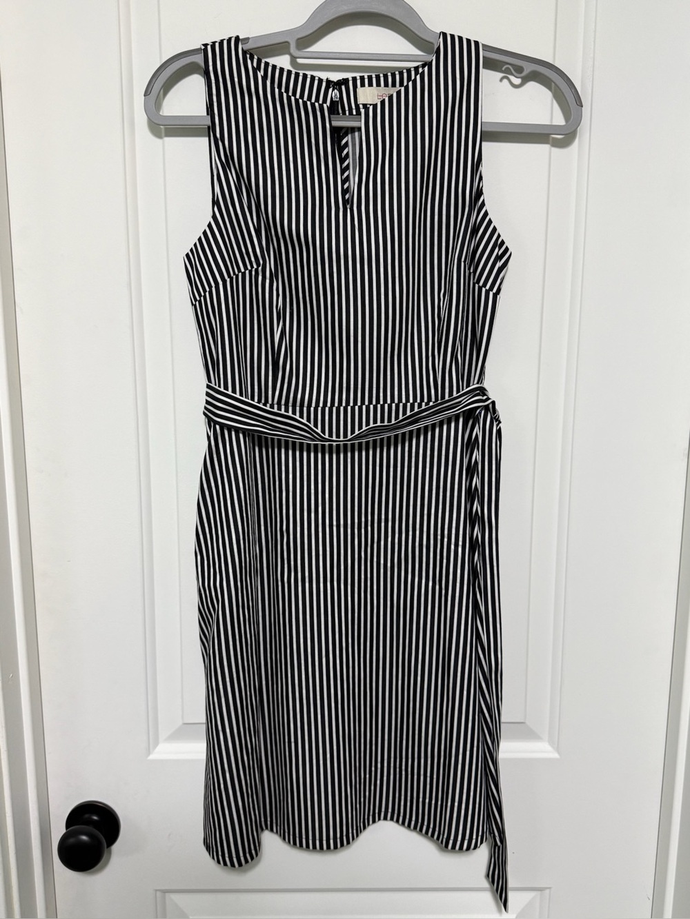 LOFT Black and White Vertical Stripe Midi Dress NWT